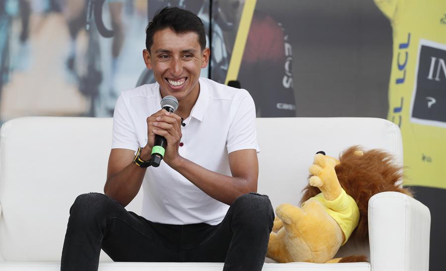 La felicidad del ciclista colombiano Egan Bernal.