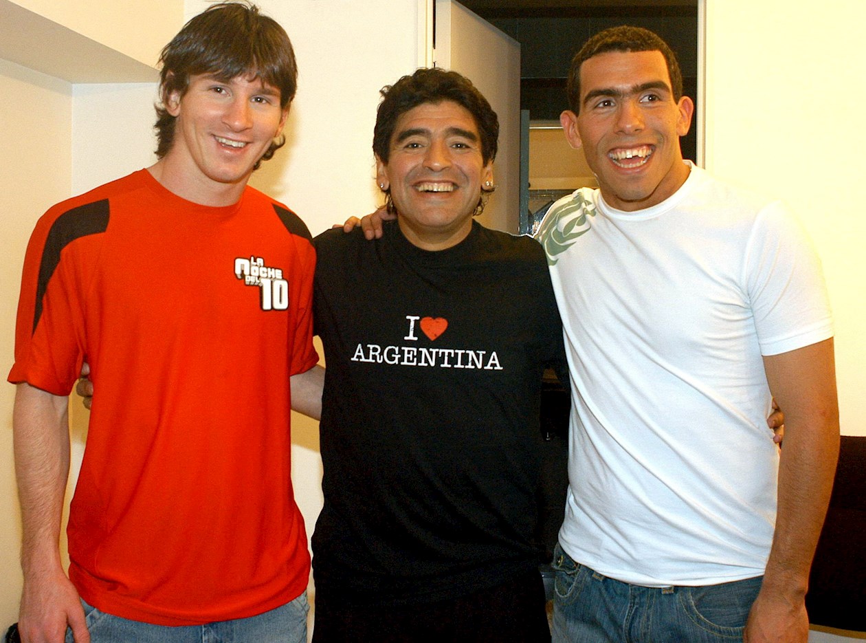 Lionel Messi, Diego Maradona y Carlos Tevez.