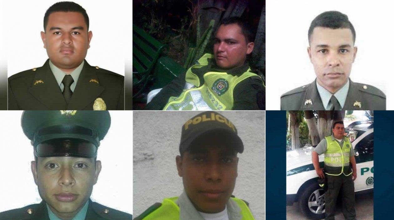 Los seis policías que lamentablemente fallecieron en el atentado terrorista. 