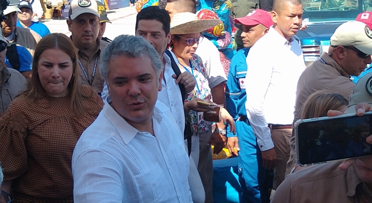 El Presidente Duque a su llegada a Puerto Colombia.