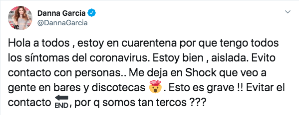 Tweet de la actriz Danna García.