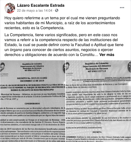 La publicación del exalcalde Lázaro Escalante Estrada.