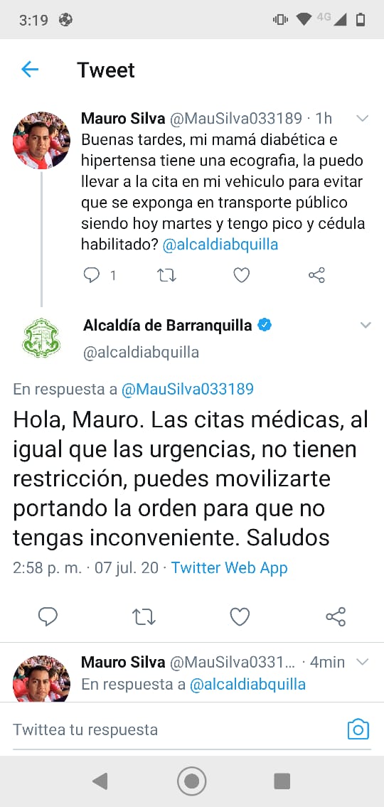 Respuesta de la Alcaldía de Barranquilla a Mauricio y en la que le da la razón a él.