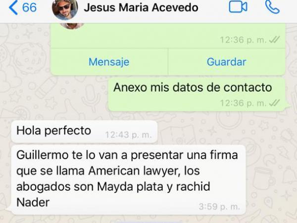 Chat en el que el Contralor de Barranquilla le habla al gerente de Triple A, sobre la oficina de abogados.