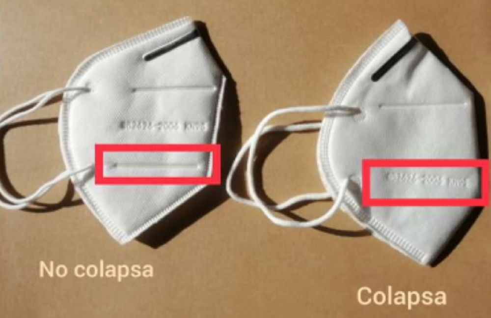 Imagen comparativa entre una mascarilla sin error – No colapsa (izquierda), frente a una con error – Colapsa (derecha).