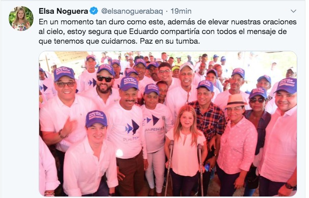 Tuit de Elsa Noguera sobre el Alcalde de Repelón fallecido por Covid-19.