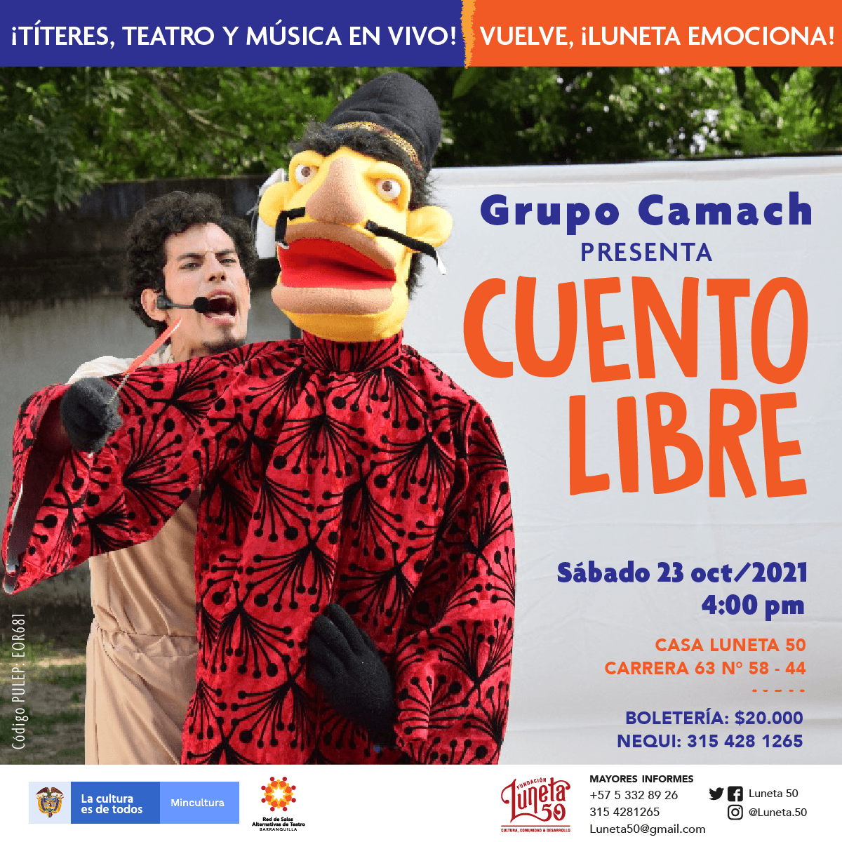 Cuento Libre es la obra que presentará el Grupo Camach en Luneta 50 este sábado.