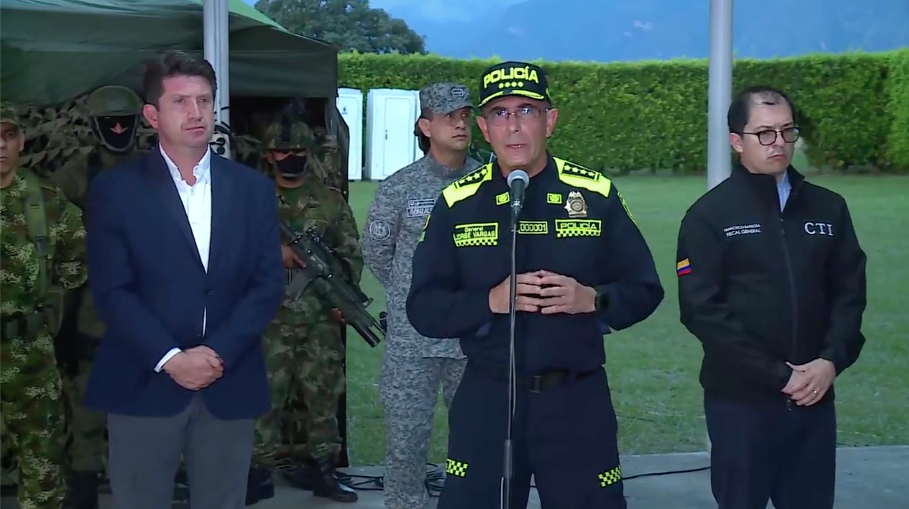 El Ministro de Defensa, Diego Molano; El director nacional de la Policía, general Jorge Luis Vargas y el Fiscal General de la Nación, Francisco Barbosa.