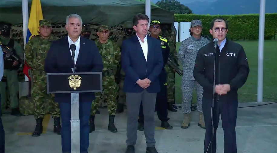 El Presidente de la República, Iván Duque; el Ministro de Defensa, Diego Molano y el Fiscal General de la Nación, Francisco Barbosa.