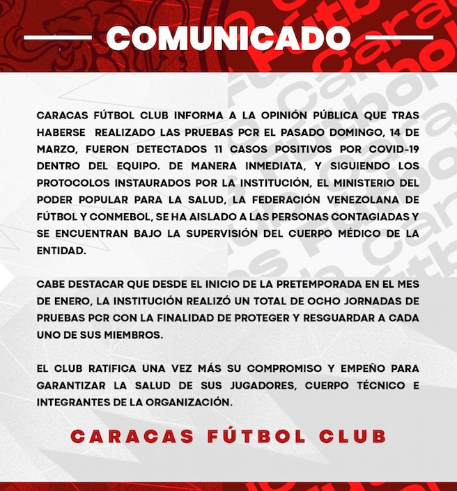 Comunicado del Caracas FC.