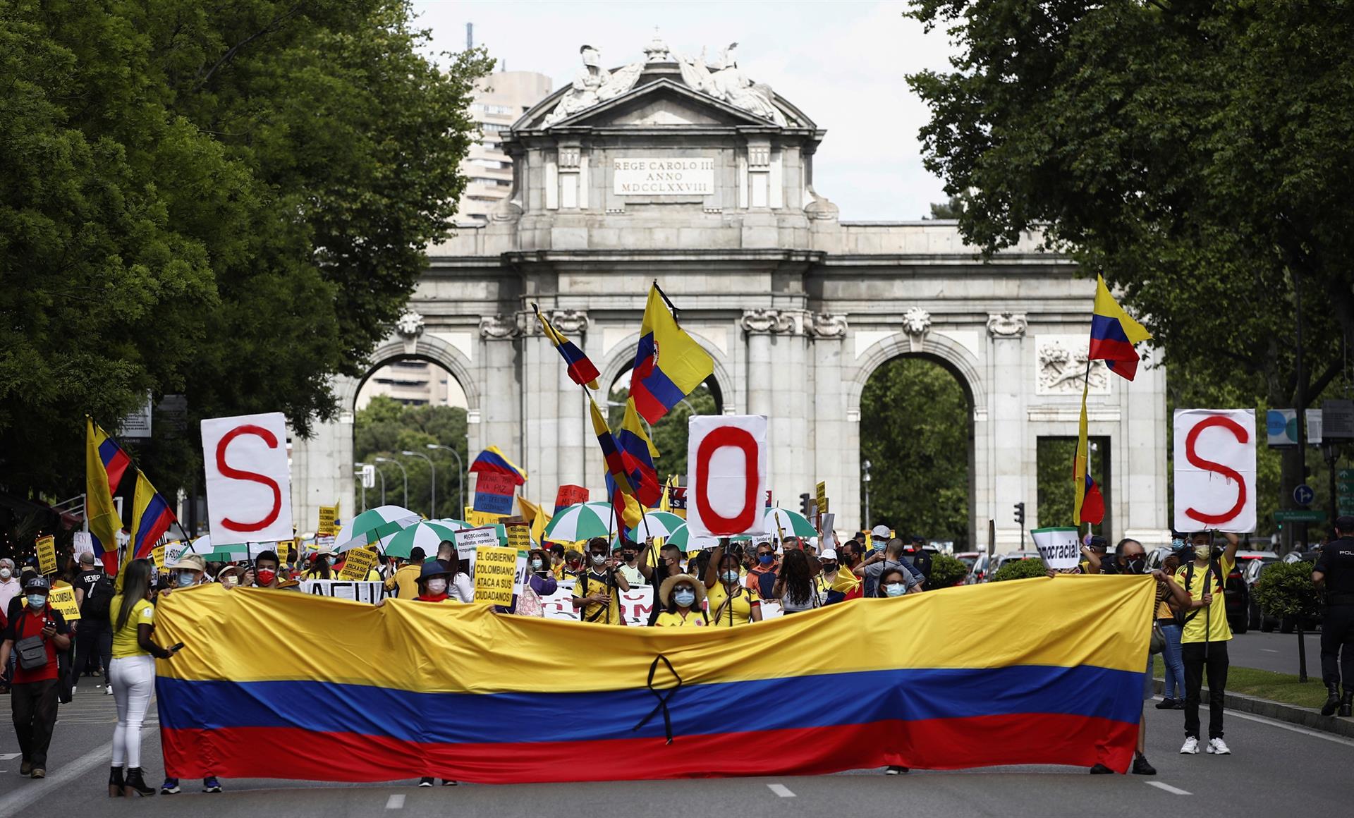 Manifestación de colombianos en España este sábado.