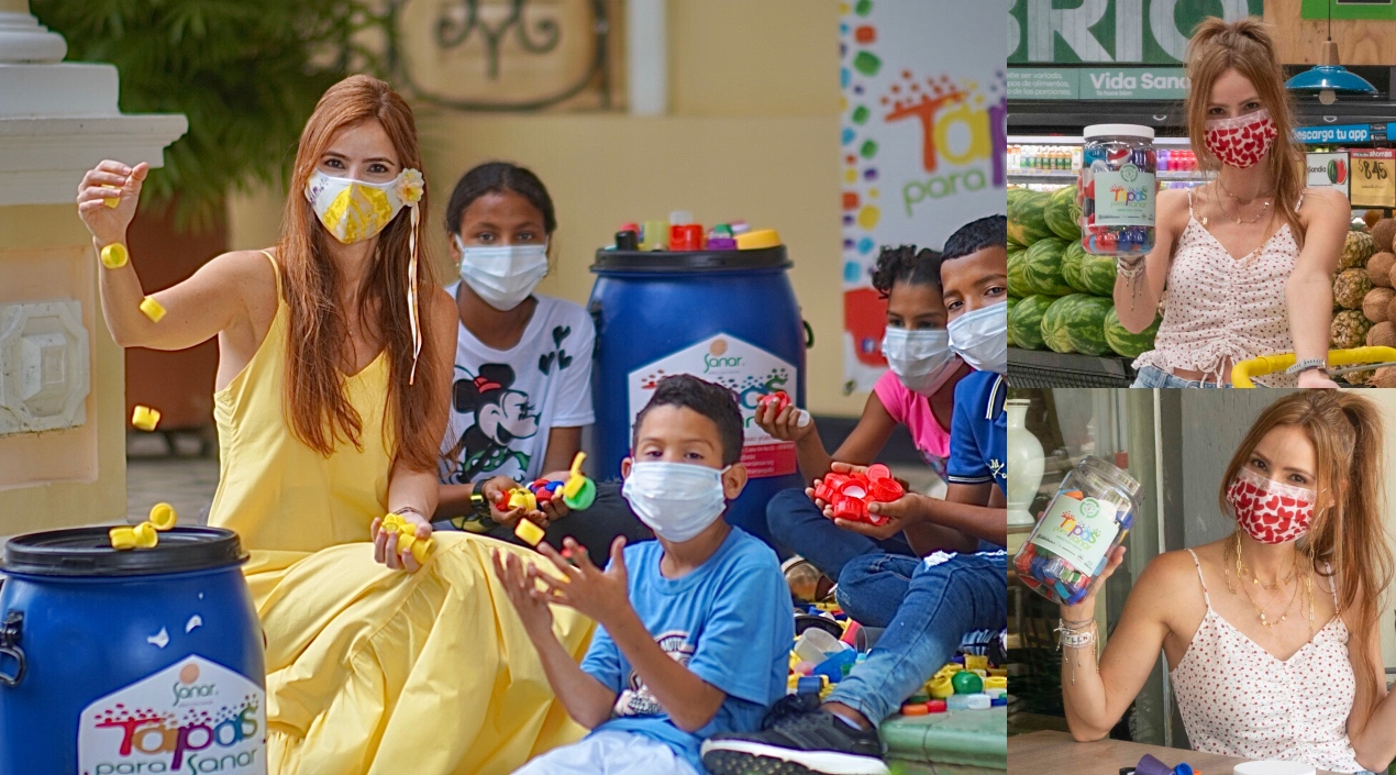 La primera dama Silvana Puello invita a reciclar tapitas plásticas a favor de niños enfermos de cáncer.