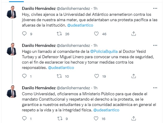 Las denuncias del rector Danilo Hernández sobre ataque a piedra contra estudiantes.
