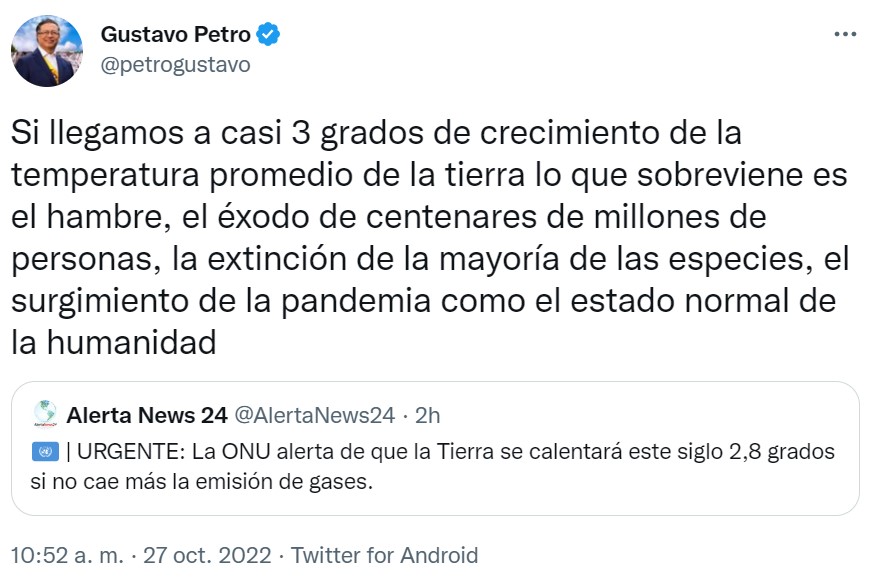 Tweet de Gustavo Petro