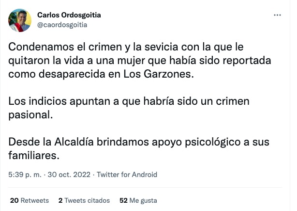 El alcalde de Montería se pronunció por este atroz crimen. 
