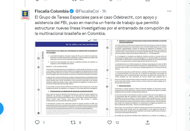 El anuncio sobre Odebrecht Colombia de la Fiscalía.