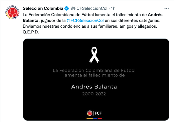 Mensaje de la Federación Colombiana de Fútbol.