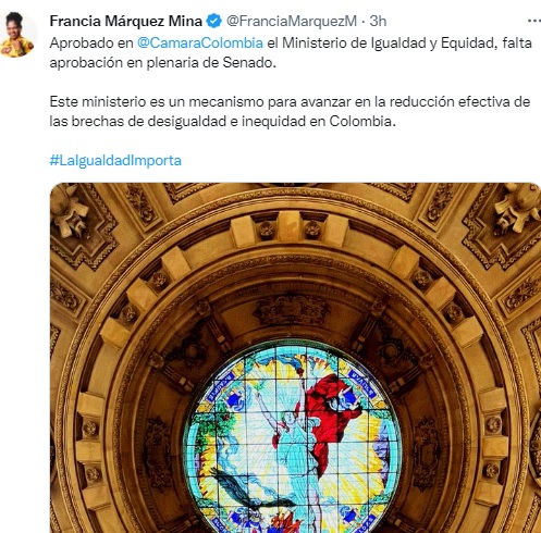 El trino de la vicepresidenta Francia Márquez