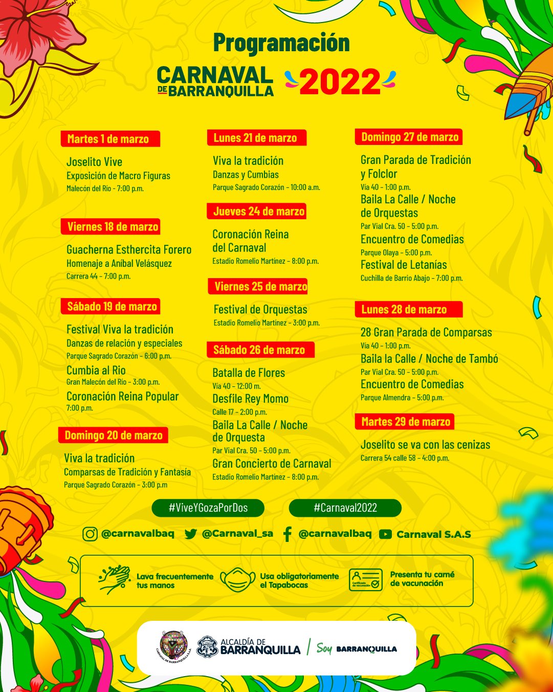 Esta es la programación del Carnaval de Barranquilla 2022.