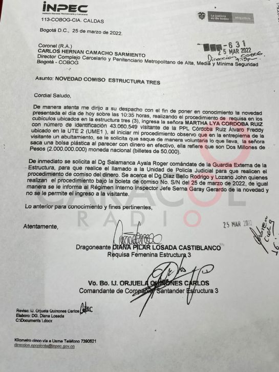 El informe del Inpec sobre el caso de la hermana de Piedad Córdoba.