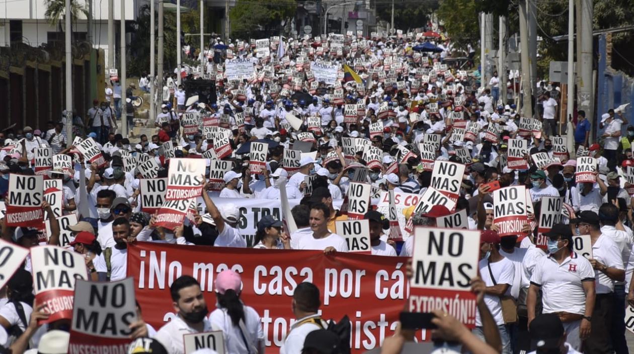 Marcha contra la extorsión el pasado 24 de febrero en Barranquilla. 