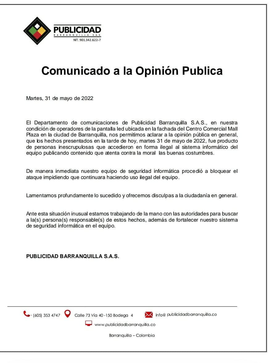 Comunicado a la opinión pública 