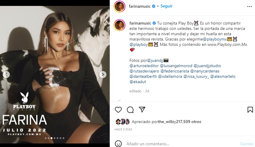 Así anunció en Instagram la pubicación en Playboy México.