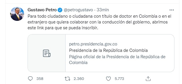 El anuncio del Presidente Gustavo Petro.