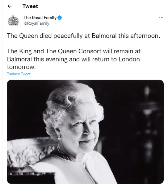 El trino de la Casa Real Británica sobre el deceso de la Reina II.