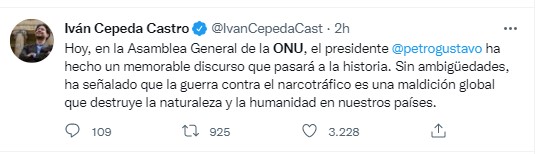 Iván Cepeda dijo que el discurso fue "memorable".
