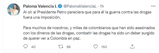 La senadora Paloma Valencia criticó la intervención de Petro.