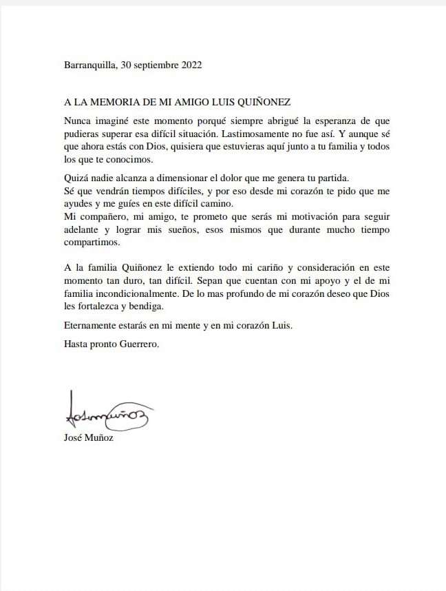 Carta de José Muñoz. 