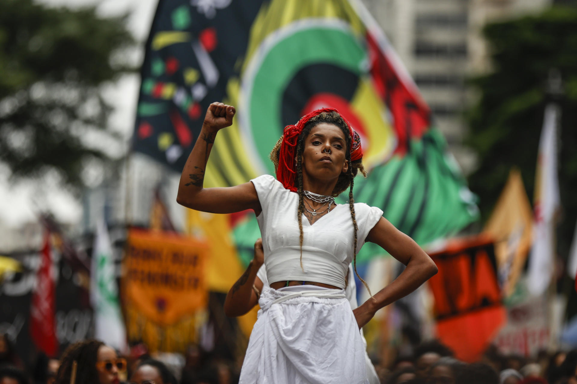 Mujer activista en Sao Paulo.