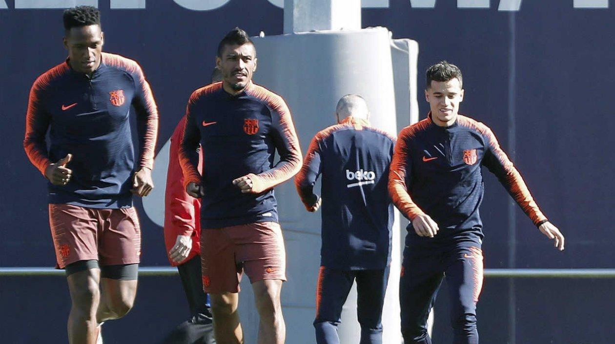 Yerri Mina durante el entrenamiento del Barcelona. 