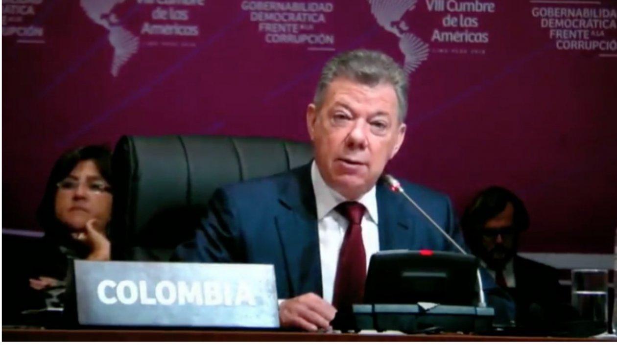 Juan Manuel Santos, presidente de Colombia, en la plenaria de la Cumbre de las Américas.