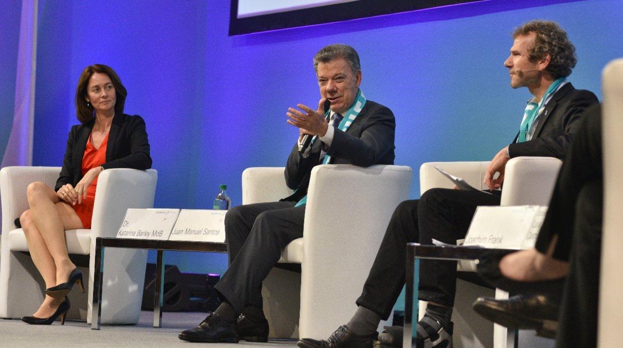 Presidente Santos en un panel sobre la paz de Colombia en Münster, Alemania.
