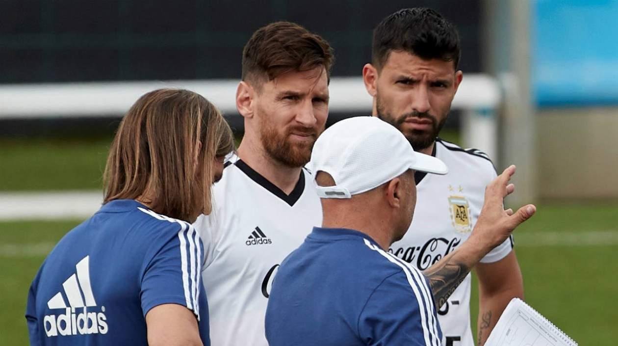 Lionel Messi, Sergio Agüero y Jorge Sampaoli. 