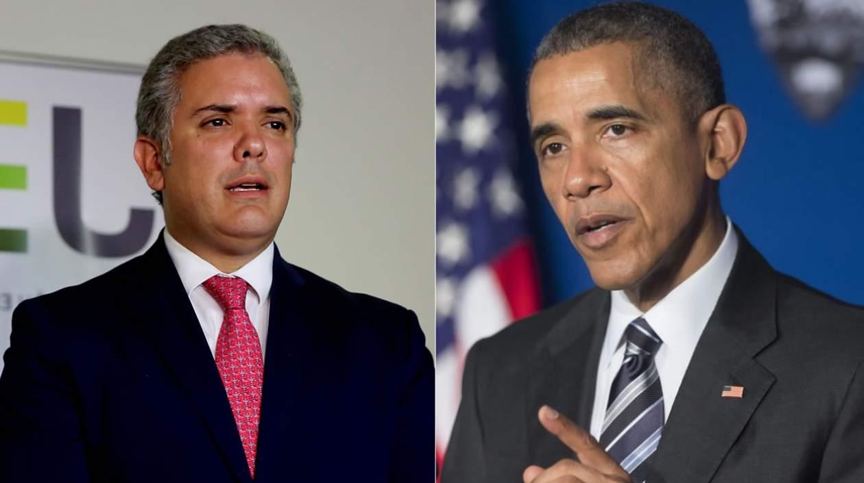 El presidente electo de Colombia, Iván Duque, y el expresidente de EE.UU. Barack Obama