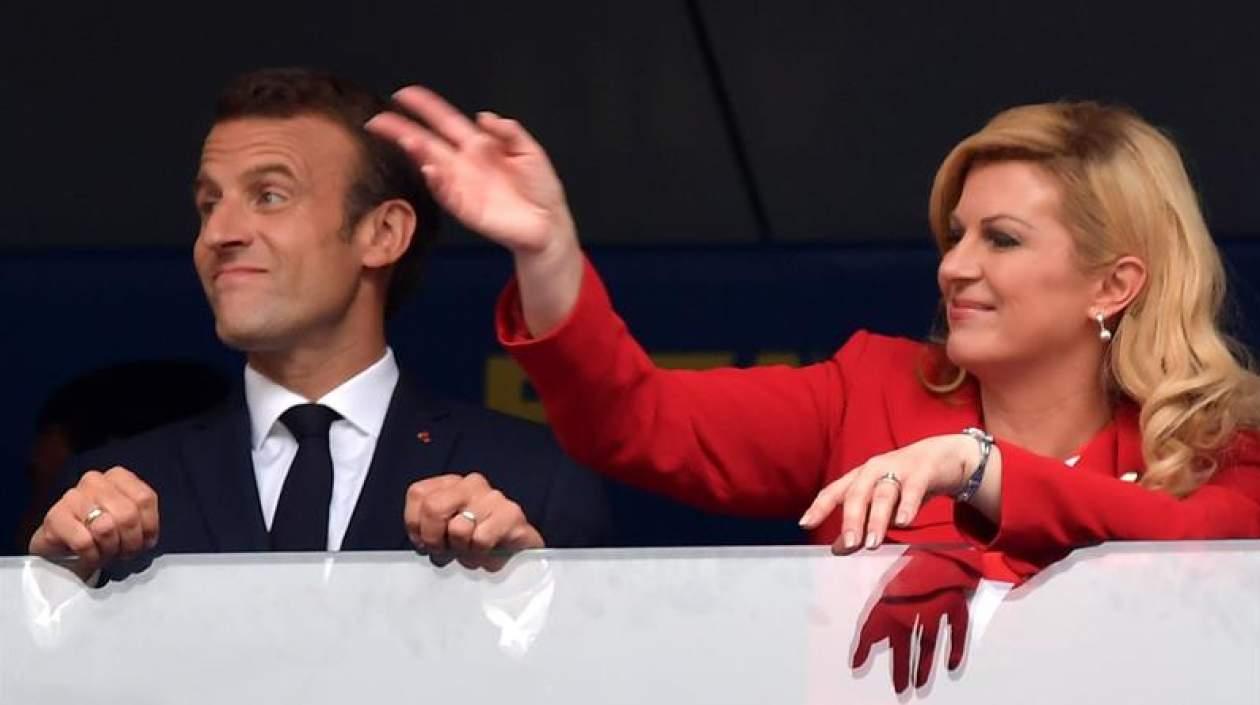 El presidente de Francia, Emanuel Macron, y la presidenta de Croacia, Kolinda Grabar-Kitarovic.