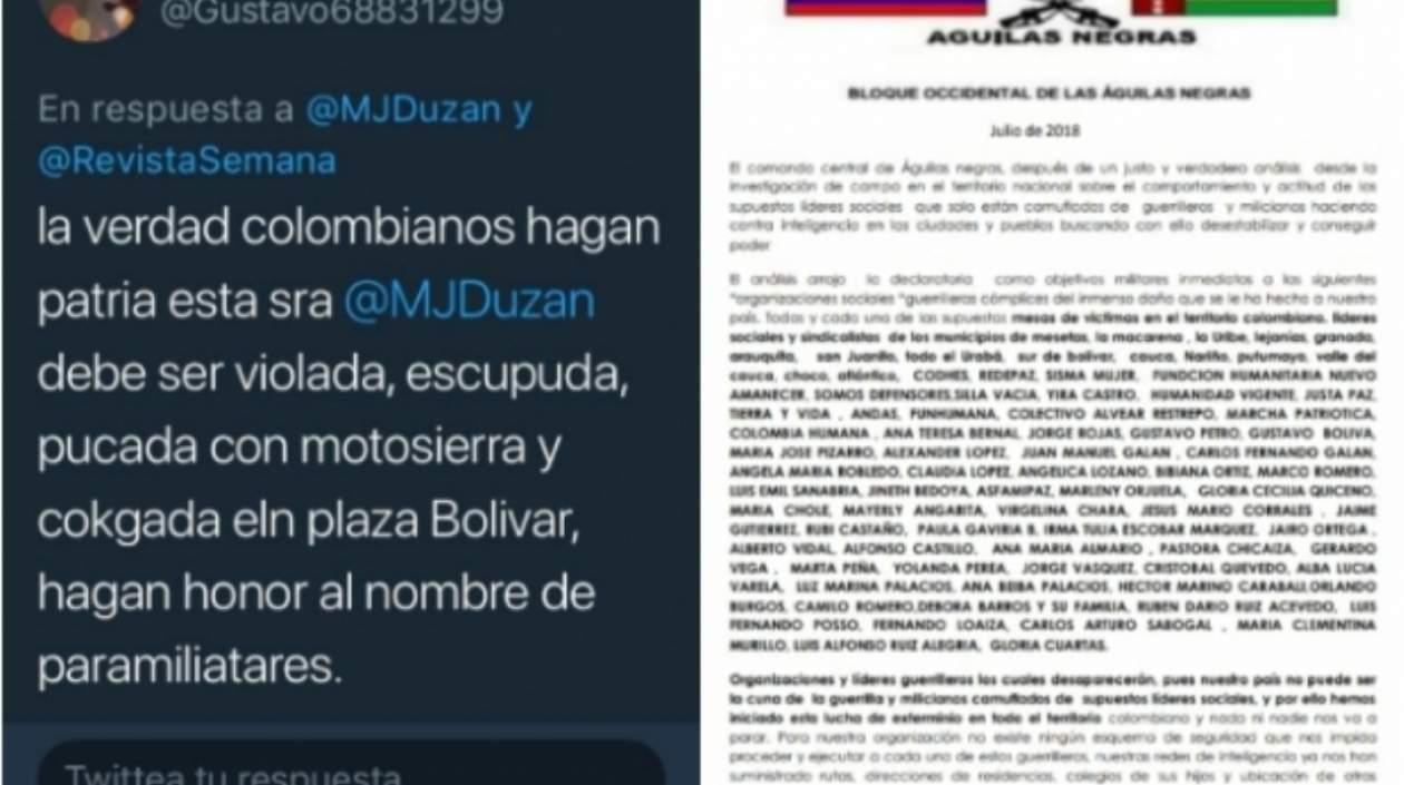 Las amenazas a los periodistas María Jimena Duzán, La Silla Vacía y Jineth Bedoya.