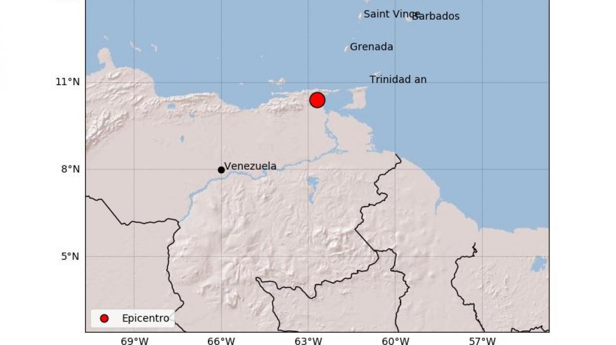 El punto rojo es el epicentro del sismo ocurrido esta tarde, que se sintió en Colombia y Venezuela.