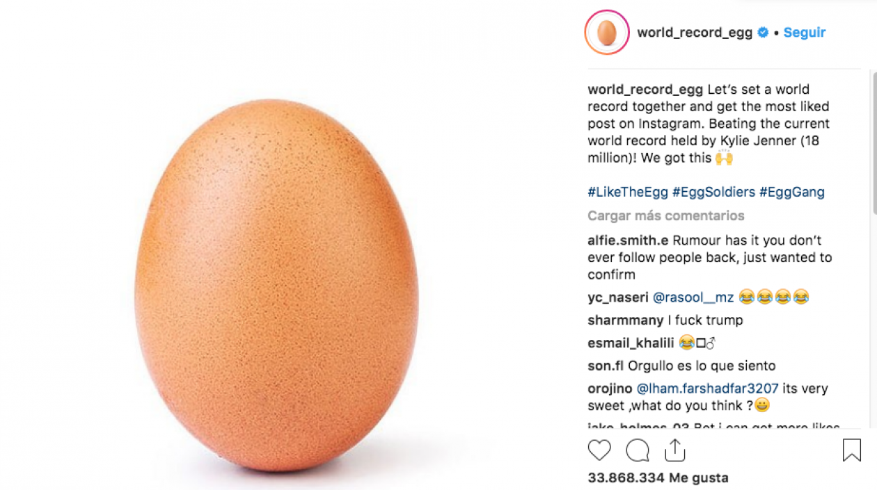 La imagen del huevo que es tendencia en Instagram.