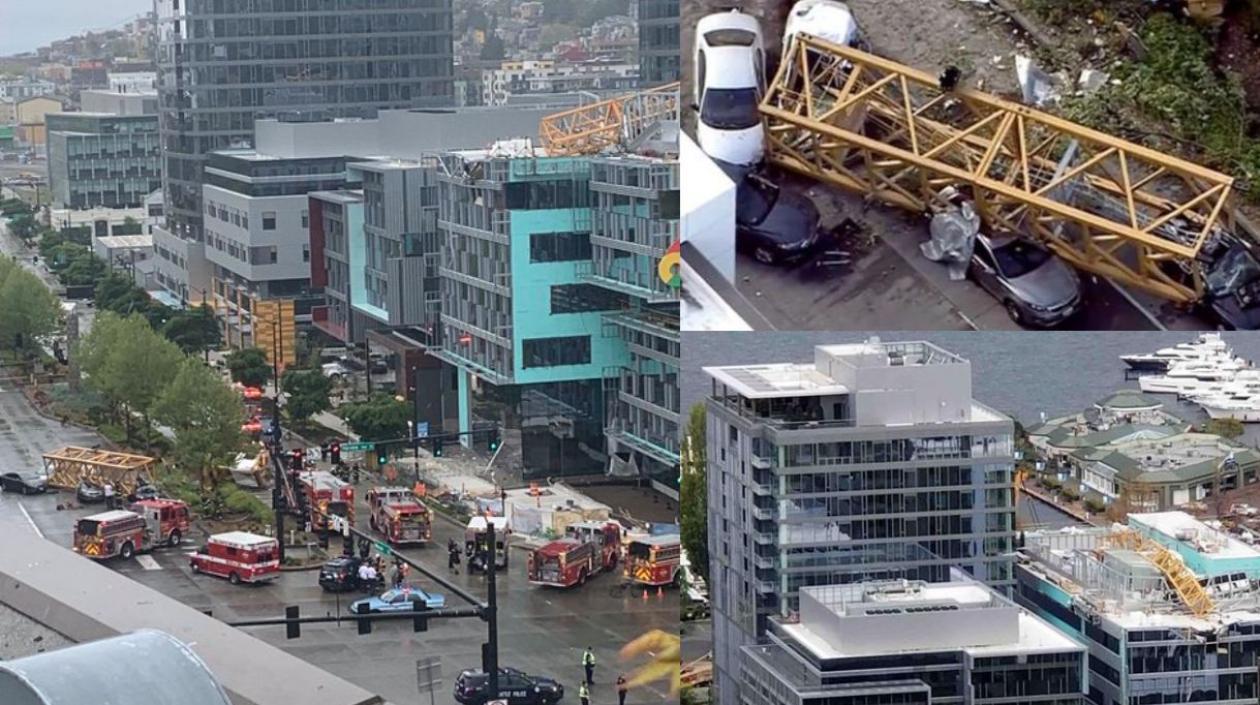 Grúa colpsa en pleno centro de Seattle dejando 4 personas muertas.