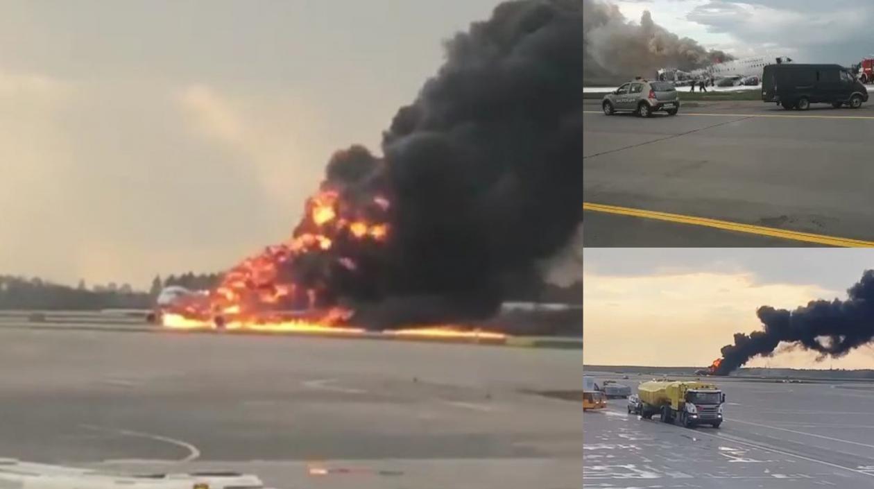 El incendio destruyó medio avión Sukhoi Superjet 100 en un aeropuerto de Moscú.