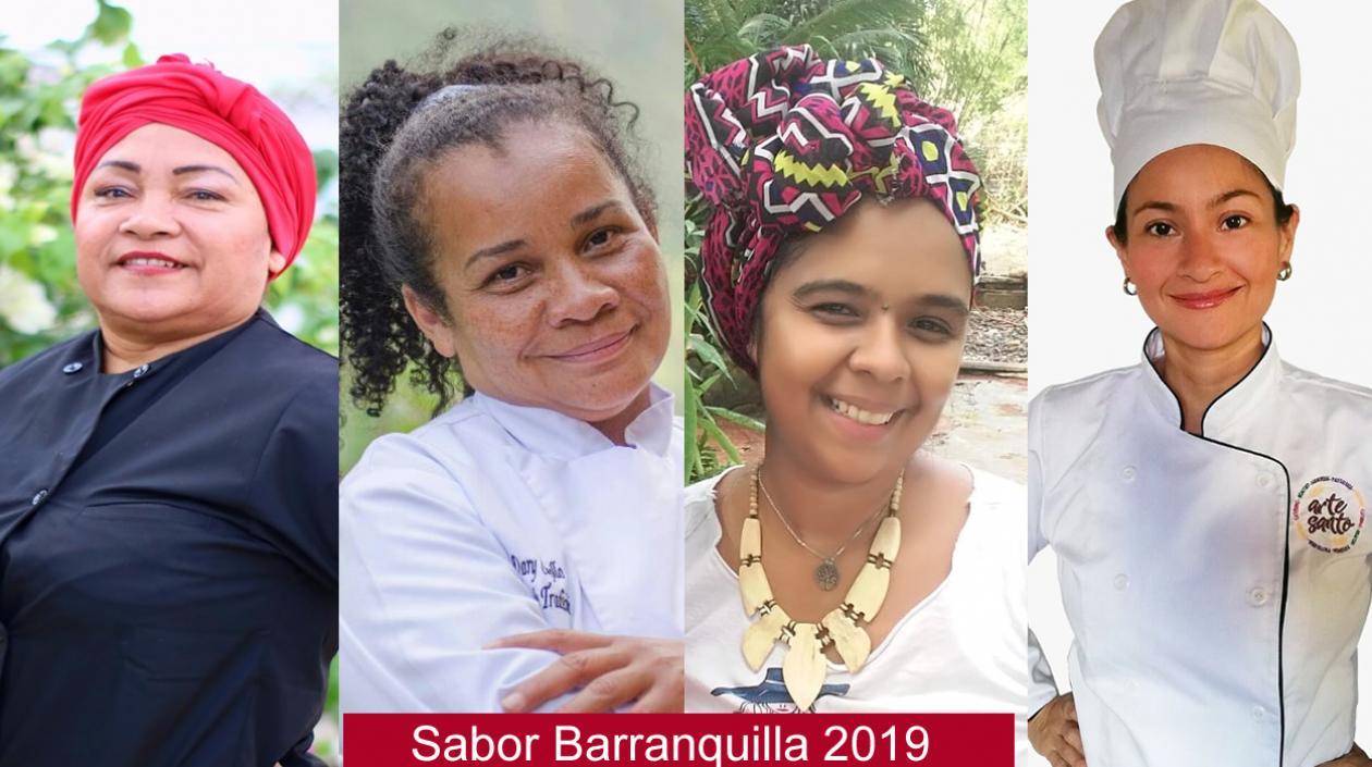 Esperanza Ospino Florián, Luz Dary Cogollo, Maira Alejandra Sierra y Martha Angélica Acuña Pico en la feria gastronómica Sabor Barranquilla