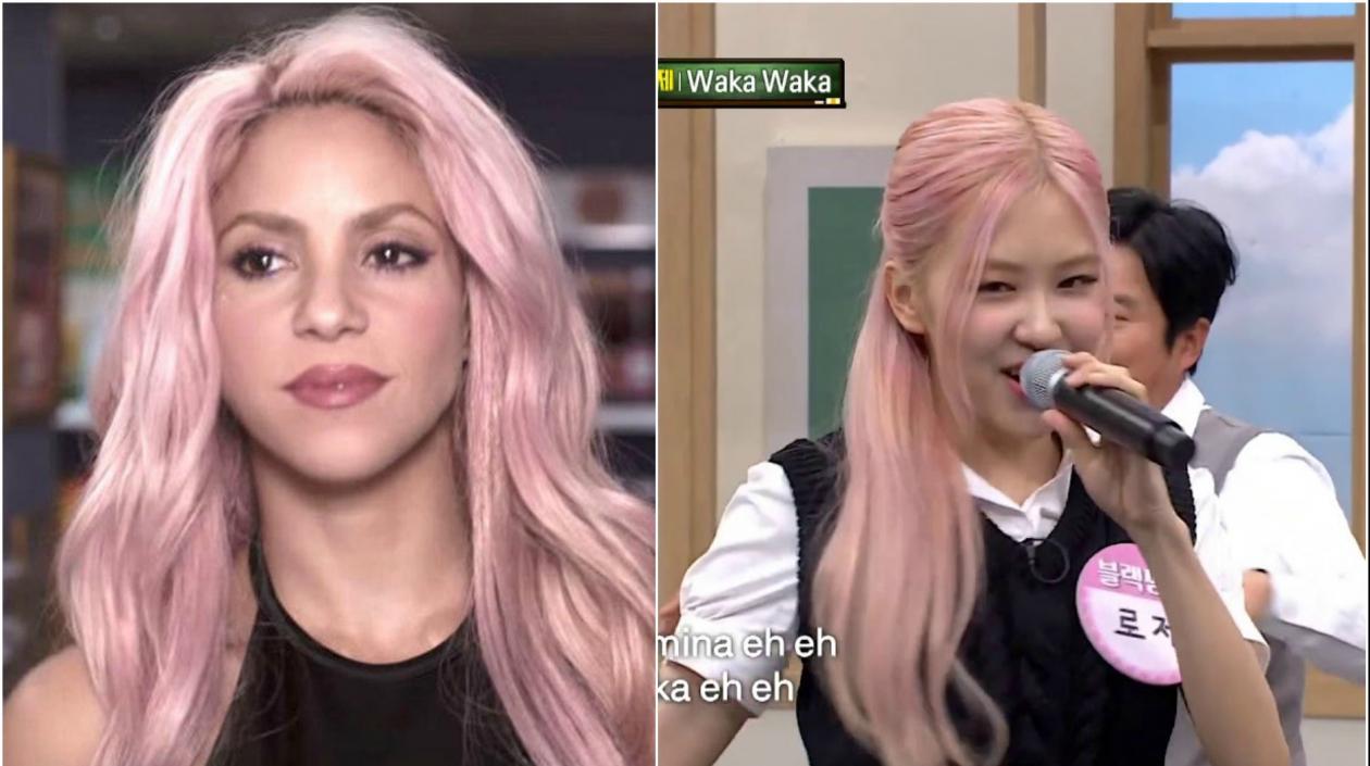 Una foto de Shakira con el look de un video; en la otra foto el look actual de Rosé de Blackpink.