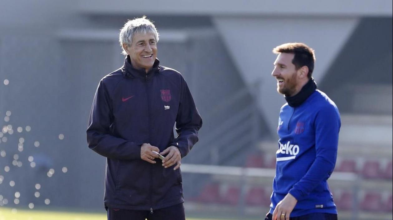 Quique Setién y Lionel Messi. 