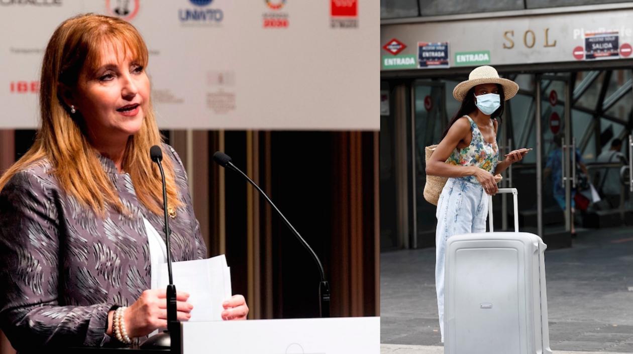 La presidenta y CEO de  WTTC, Gloria Guevara, izquierda, y una turista en Madrid.