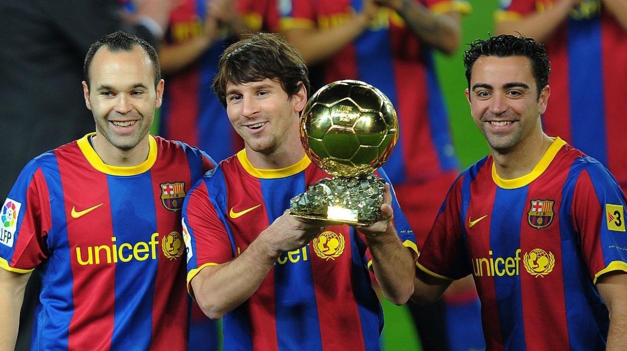 Andrés Iniesta, Lionel Messi y Xavi Hernández. 