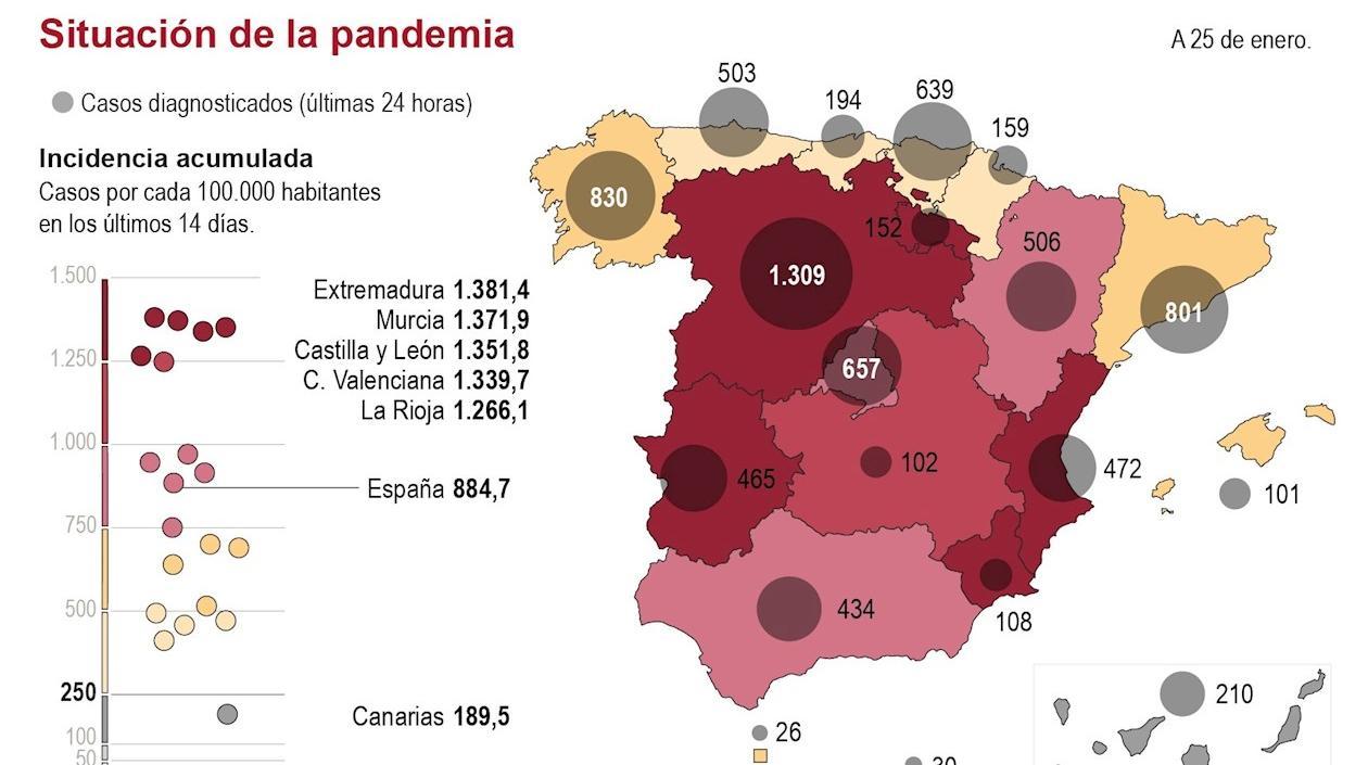 Así está el mapa de coronavirus en España.
